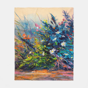 Cobertor De Velo Oil painting flowers, cornflower, daisy in fields.