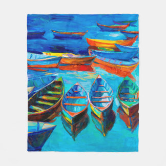 Cobertor De Velo  oil painting of boats and sea on canvas. Sunset o