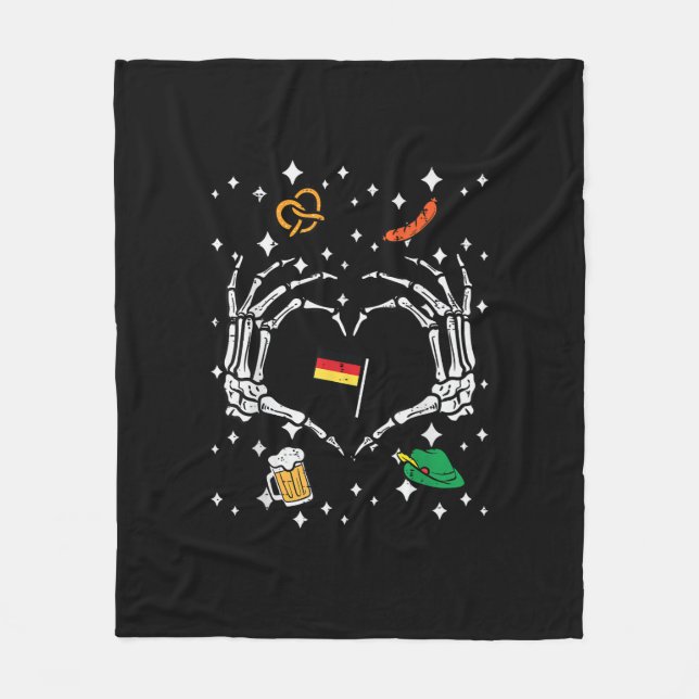 Cobertor De Velo Oktoberfest Skeleton Hand Heart Flag Alemão (Frente)