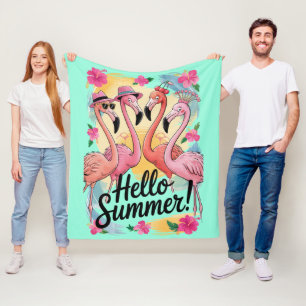 Cobertor De Velo Olá Verão Flamingo Fofo Férias na Praia Tropical