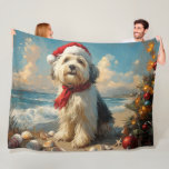 Cobertor De Velo Old English Sheepdog Christmas Vintage Beach<br><div class="desc">Traga o calor dos feriados para a costa com esta charmosa design inspirada na vintagem, que apresenta um cão festivo sentado numa praia serena. Com um clássico toque de feriado de tons nostálgicos e vibrações costeiras, esta trabalho de arte captura a magia do Natal pelo mar. Perfeito para espalhar alegria...</div>