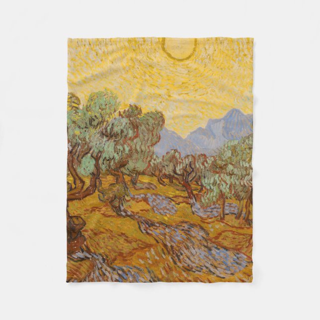 Cobertor De Velo Oliveiras de Van Gogh Sol Amarelo Céu (Frente)