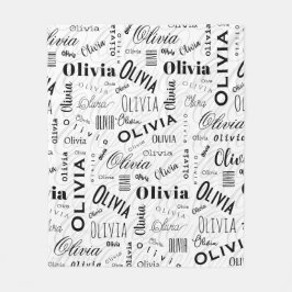 Cobertor De Velo Olivia Nome Personalizado Preto Branco