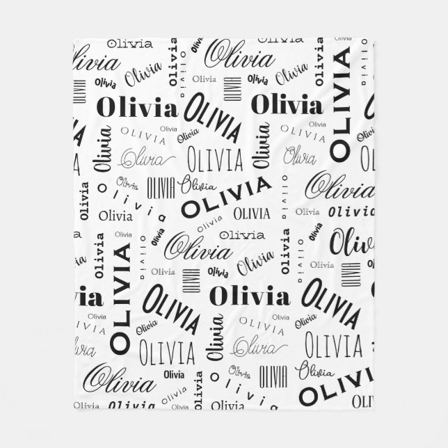 Cobertor De Velo Olivia Nome Personalizado Preto Branco  (Frente)