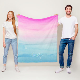 Cobertor De Velo Ómbolo de Cor de Água Rosa e Azul Adicione seu n