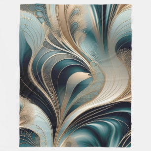 Cobertor De Velo Onda Dourada - Abstrato em Verde-azulado e Dourado