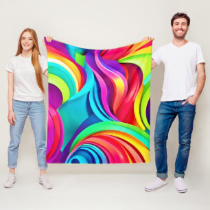 Cobertor De Velo Ondas de Abstrato vibrantes em cores dinâmicas