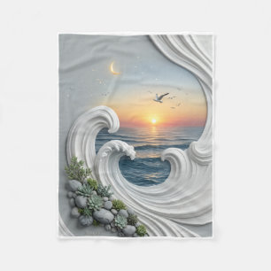Cobertor De Velo Ondas Dramáticas do Oceano e Arte de Pôr do Sol Má