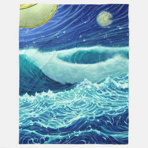 Cobertor De Velo Ondas furiosas no Oceano Azul