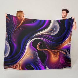 Cobertor De Velo Ondas Ígneas - Roxo, Laranja e Dourado Abstrato Ou