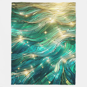 Cobertor De Velo "Ondas iluminadas por sol - Arte do Oceano Vibrant