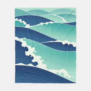 Cobertor De Velo Ondas Oceânicas Azul Turquesa Estilo Japonês