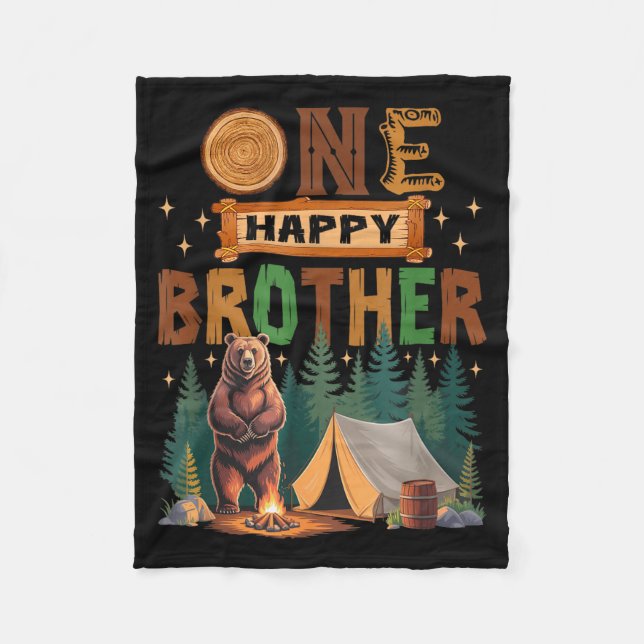 Cobertor De Velo One Happy Brother Camper 1st Birthday Camng Bear  (Frente)
