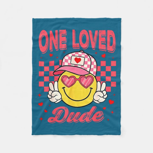Cobertor De Velo One Loved Dude Checkered Heart Valentines Day Boys (Frente)