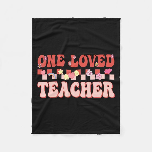 Cobertor De Velo One Loved Teacher Happy Valentines Day Retro Groov (Frente)