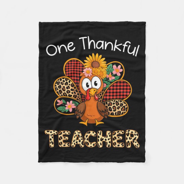 Cobertor De Velo One Thankful Teacher Funny Cute Turkey Thanksgivin (Frente)