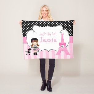 Cobertor De Velo Ooh la Paris Eiffel Tower Pink and Black