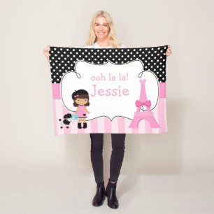 Cobertor De Velo Ooh la Paris Eiffel Tower Pink and Black