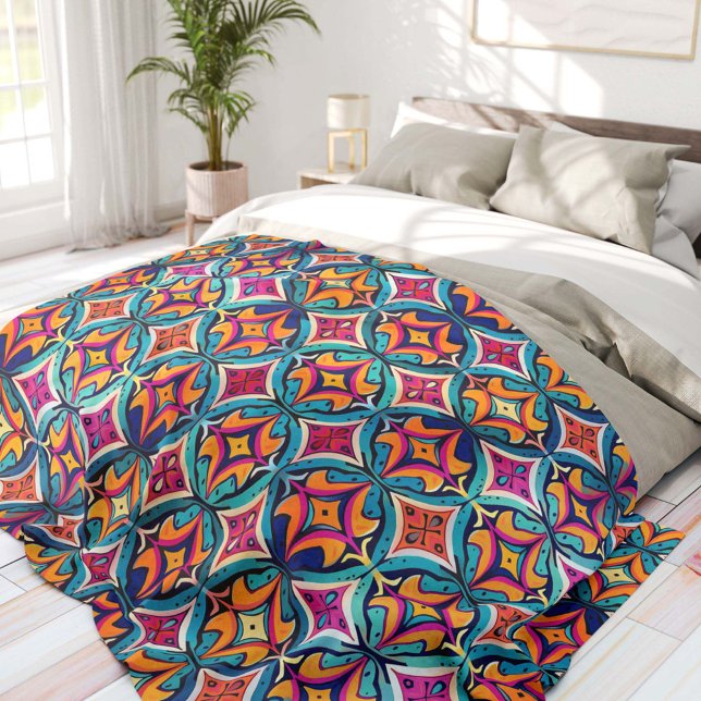 Cobertor De Velo Orange and Teal Abstract Circles Bohemian (Criador carregado)