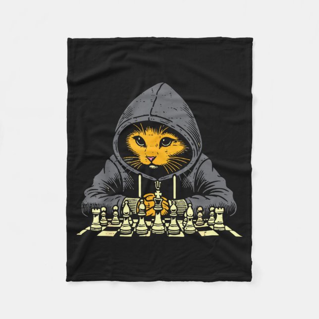 Cobertor De Velo Orange Cat Hoodie Playing Chess Game Cool Women Me (Frente)