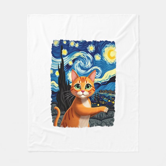 Cobertor De Velo Orange Cat Selfie  Starry Night Cat Mom Cat Lovers (Frente)