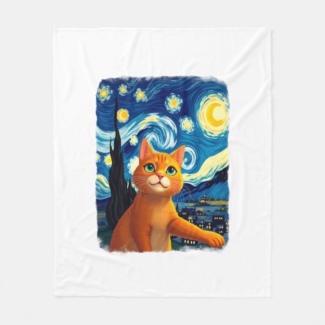 Cobertor De Velo Orange Cat Selfie  Starry Night Cat Mom Cat Lovers (Frente)