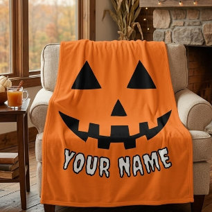 Cobertor De Velo Orange Pumpkin Personalizado Halloween Seu Nome