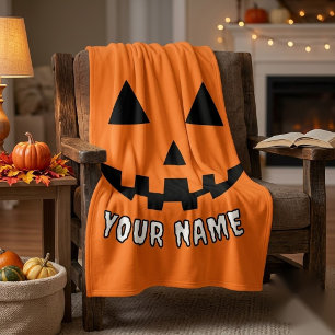 Cobertor De Velo Orange Pumpkin Personalizado Halloween Seu Nome