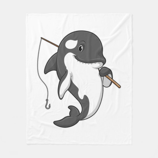 Cobertor De Velo Orca como pescador com cana de pesca (Frente)
