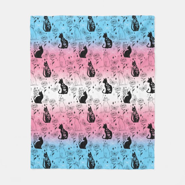 Cobertor De Velo Orgulho Transgênero Gato Preto - Mística Witchy (Frente)