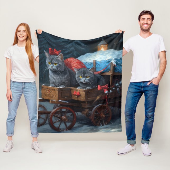 Cobertor De Velo Oriental Blue Cat Snowy Sleigh Decência de Natal (In Situ)