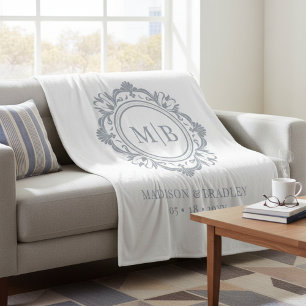 Cobertor De Velo Ornamentado Floral Monograma Silver Elegante De Ca