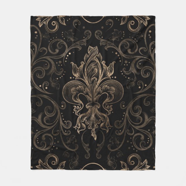 Cobertor De Velo Ornamento Fleur-de-lis Preto e Dourado (Frente)