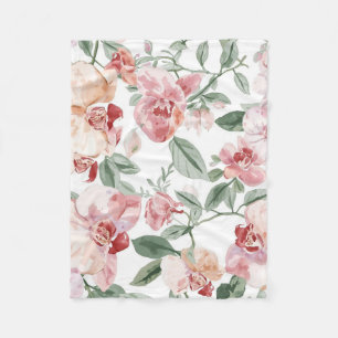 Cobertor De Velo Orquídea Prado Aquarela Floral Rubor Botânico