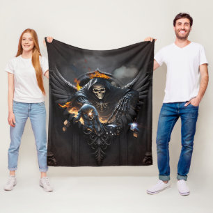Cobertor De Velo Ossos e magia, esqueleto com dados místicos.
