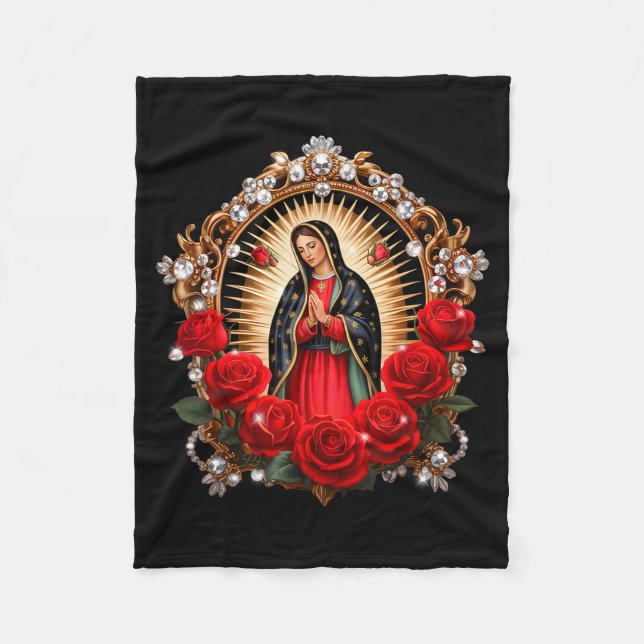 Cobertor De Velo Our Lady Guadalupe Saint Virgin Mary In Roses Flow (Frente)