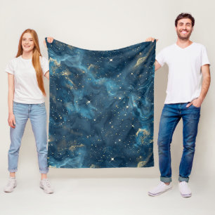 Cobertor De Velo Ouro Azul Galáxia Celestial Nebulosa Estrelas