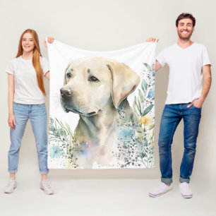 Cobertor De Velo Ouro de aquarela Labrador Retriever e Flores