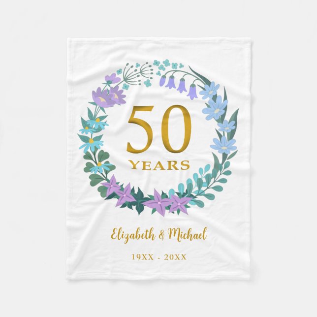 Cobertor De Velo ouro dos 50 anos Floral Bluebells Wreath (Frente)