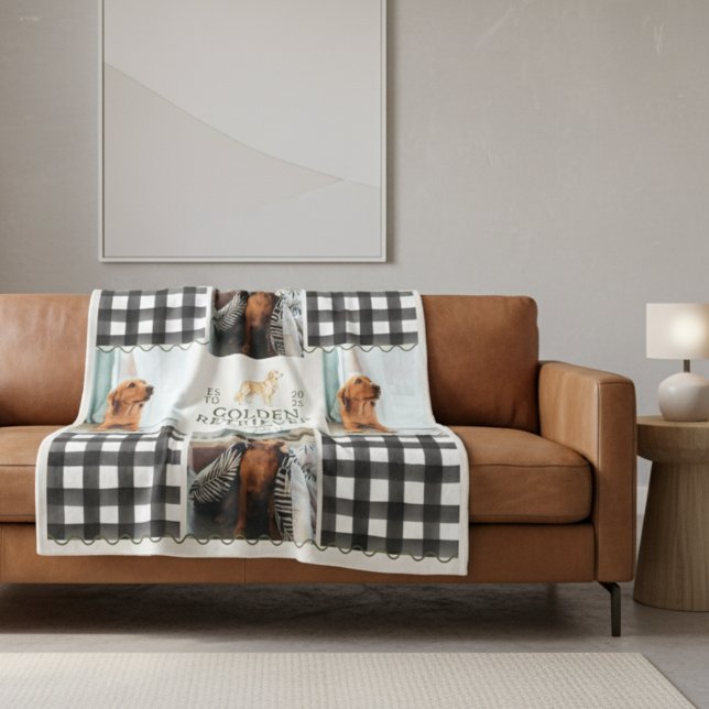 Cobertor De Velo Ouro Gingham Checkever Pet Quatro Fotografias (Cozy up with this Checkered Gingham Golden Retriever Pet Four Photo Blanket!)