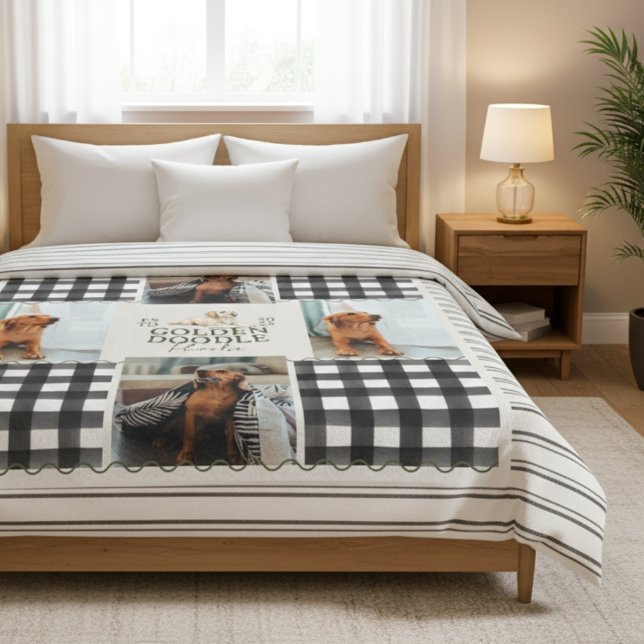 Cobertor De Velo Ouro Gingham - Pet Quatro Fotografia Verificada (Cozy up with this Checkered Gingham Golden Doodle Pet Four Photo Fleece Blanket!)
