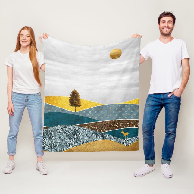 Cobertor De Velo Ouro paralelo com árvore e veado (In Situ)