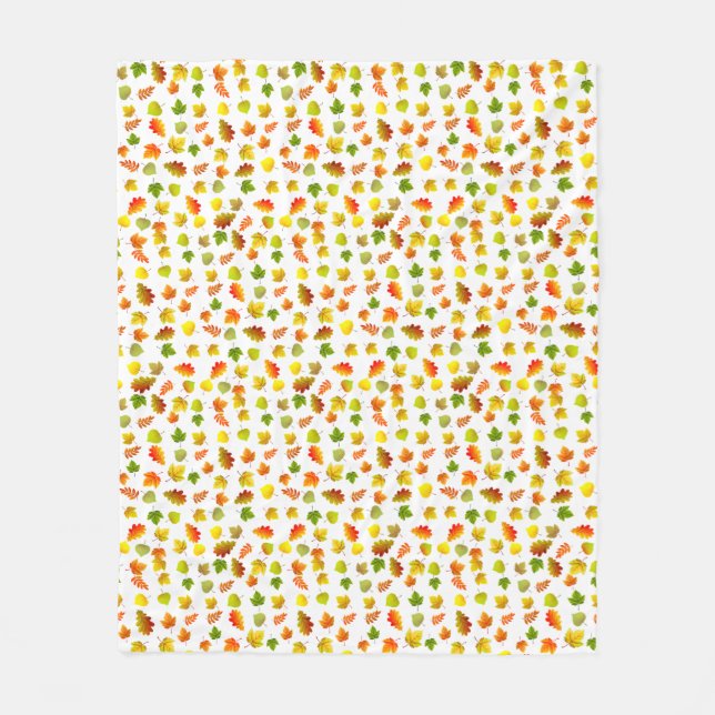 Cobertor De Velo Ouro, Verde, Laranja, Folhas de outono em Branco (Frente)