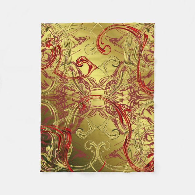 Cobertor De Velo ouro, vermelho e preto brilhante festivo (Frente)