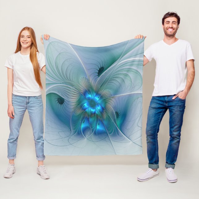 Cobertor De Velo Ovações de Pé, Fractal Azul Turquesa Abstrato (In Situ)