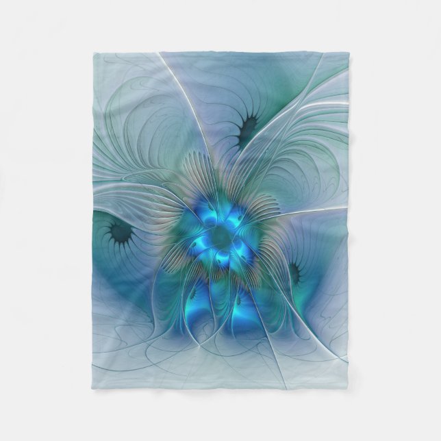 Cobertor De Velo Ovações de Pé, Fractal Azul Turquesa Abstrato (Frente)