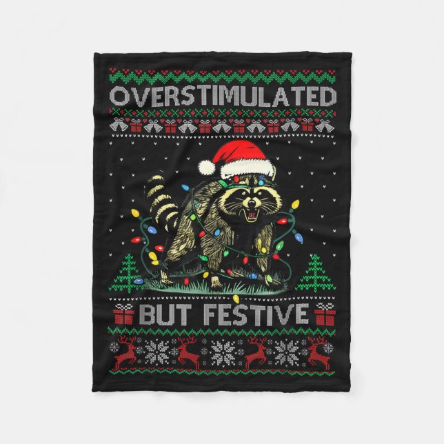 Cobertor De Velo Overstimulated But Festive Raccoon Christmas Pajam (Frente)