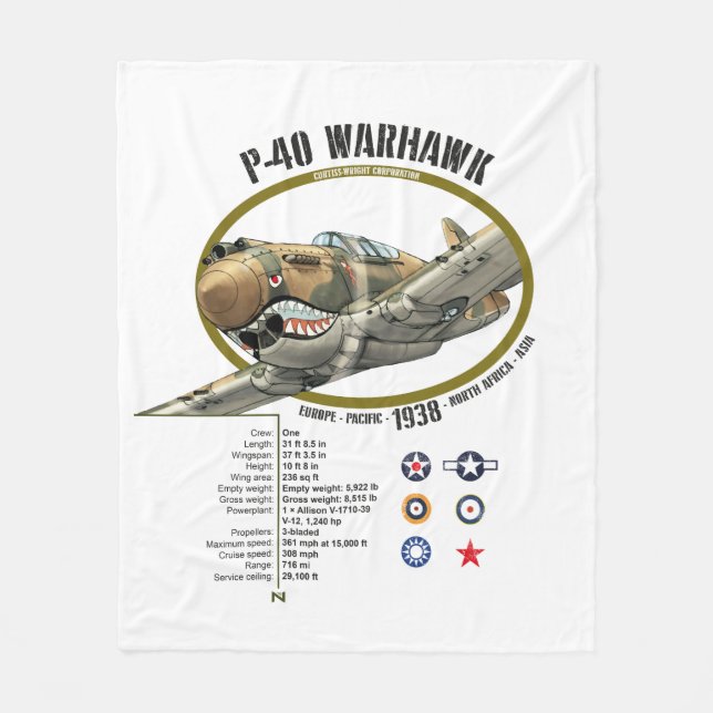 COBERTOR DE VELO P-40 WARHAWK CURTIS FLYING TIGERS PLANE (Frente)