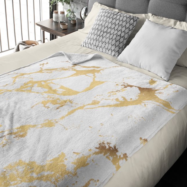 Cobertor De Velo Padrão Abstrato Moderno de Faux Dourado (Gold Marble Pattern Personalized Fleece Blanket)
