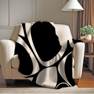 Cobertor De Velo Padrão Abstrato Preto Creme Moderno e Elegante